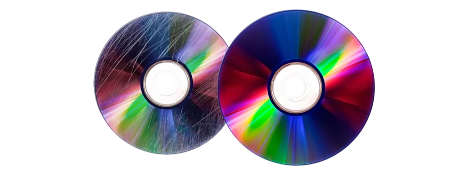 Disco rayado antes y después de un pulido profesional